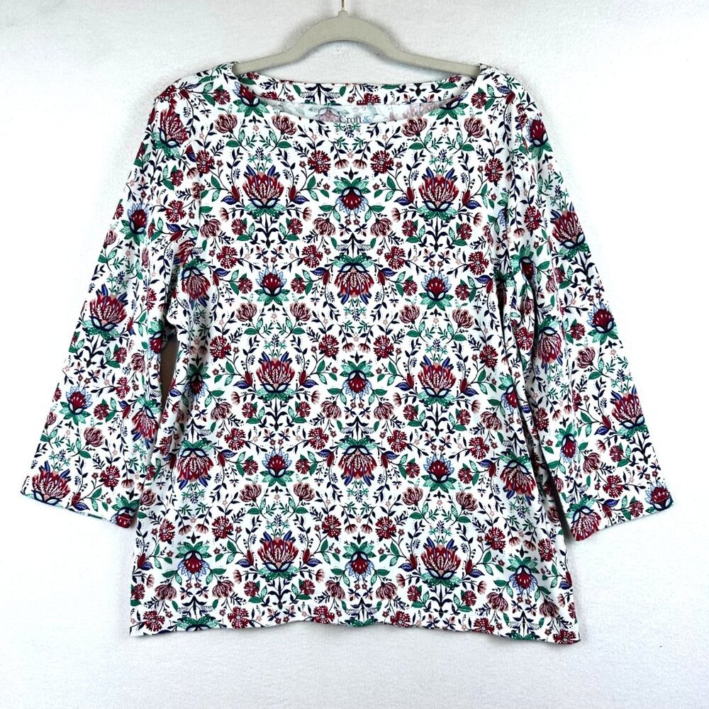 Croft & Barrow Floral Soft Pullover Shirt Size Large Boho Resort Coastal Beach